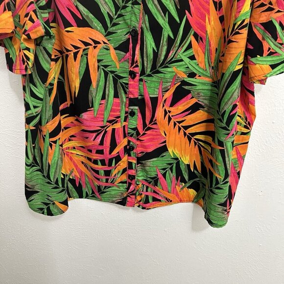 Catherine's Tropical Hawaiian Short Sleeve Shirt Blouse 2XWP Orange Pink Green - Picture 3 of 9